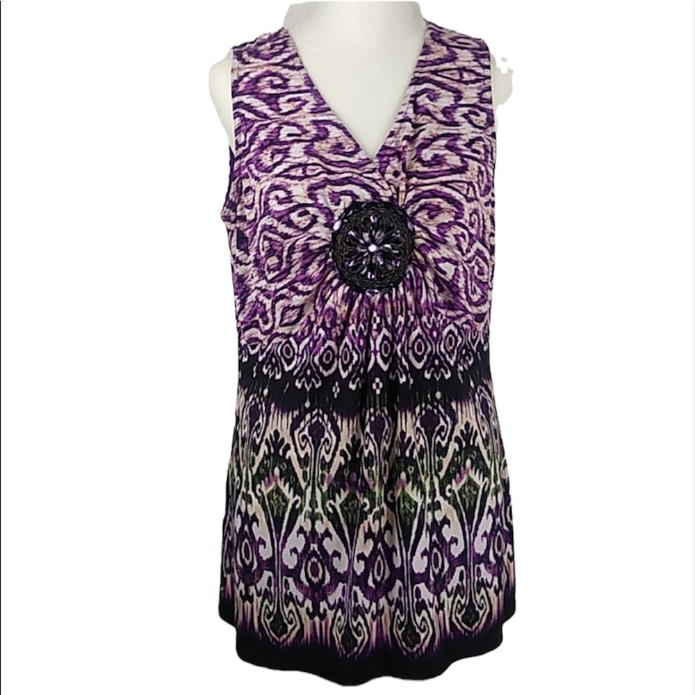 Dressbarn Sleeveless Tunic Embellished Beaded Purple & Black Women’s Size Medium